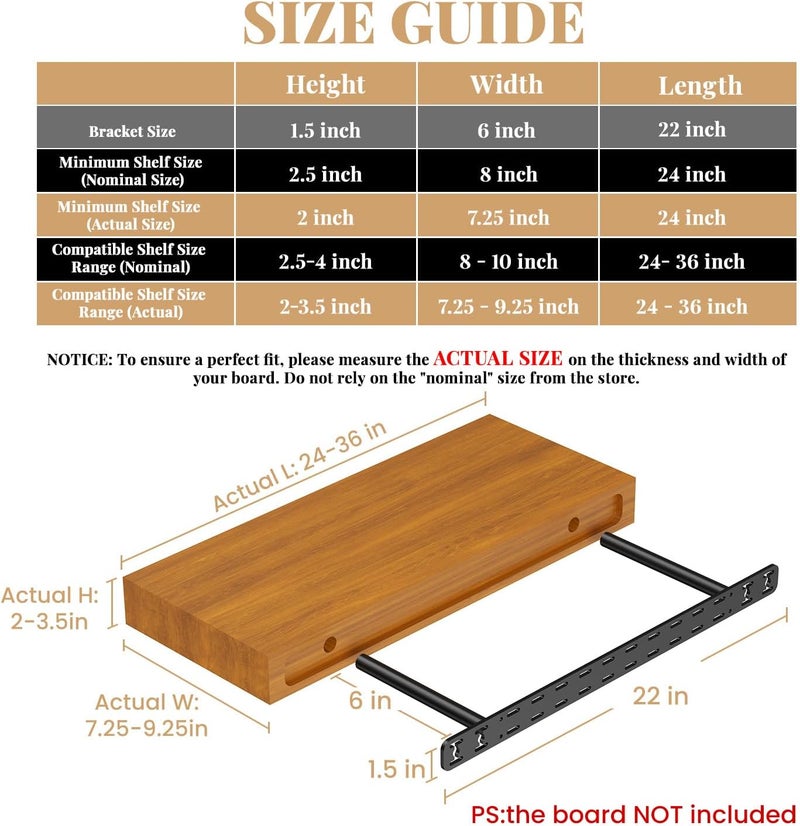Craftersmark 2pcs Floating Shelf Hardware Heavy Duty Hidden Shelf Brackets Support,Wall Mounting Invisible Floating Shelves Bracket with Jig (22" x 6" x 1.5" with Tools) - Image 2